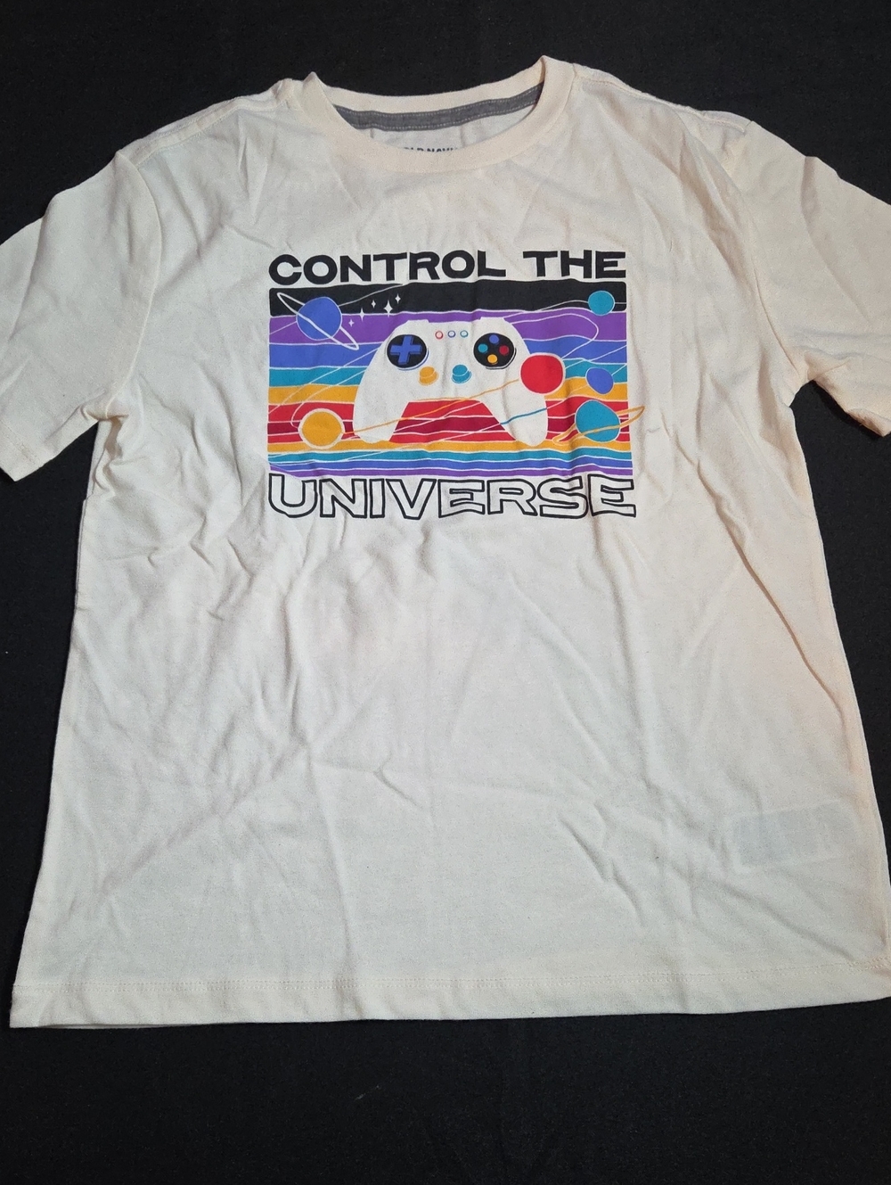 Old Navy Cream Kids Graphic Tee with Rainbow Gaming Print
